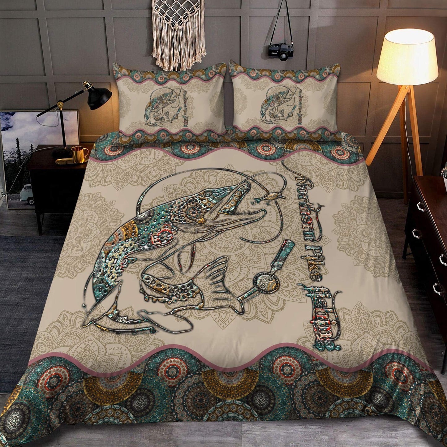 Northern Pike Fishing Mandala Vintage bedding set Pi26062104