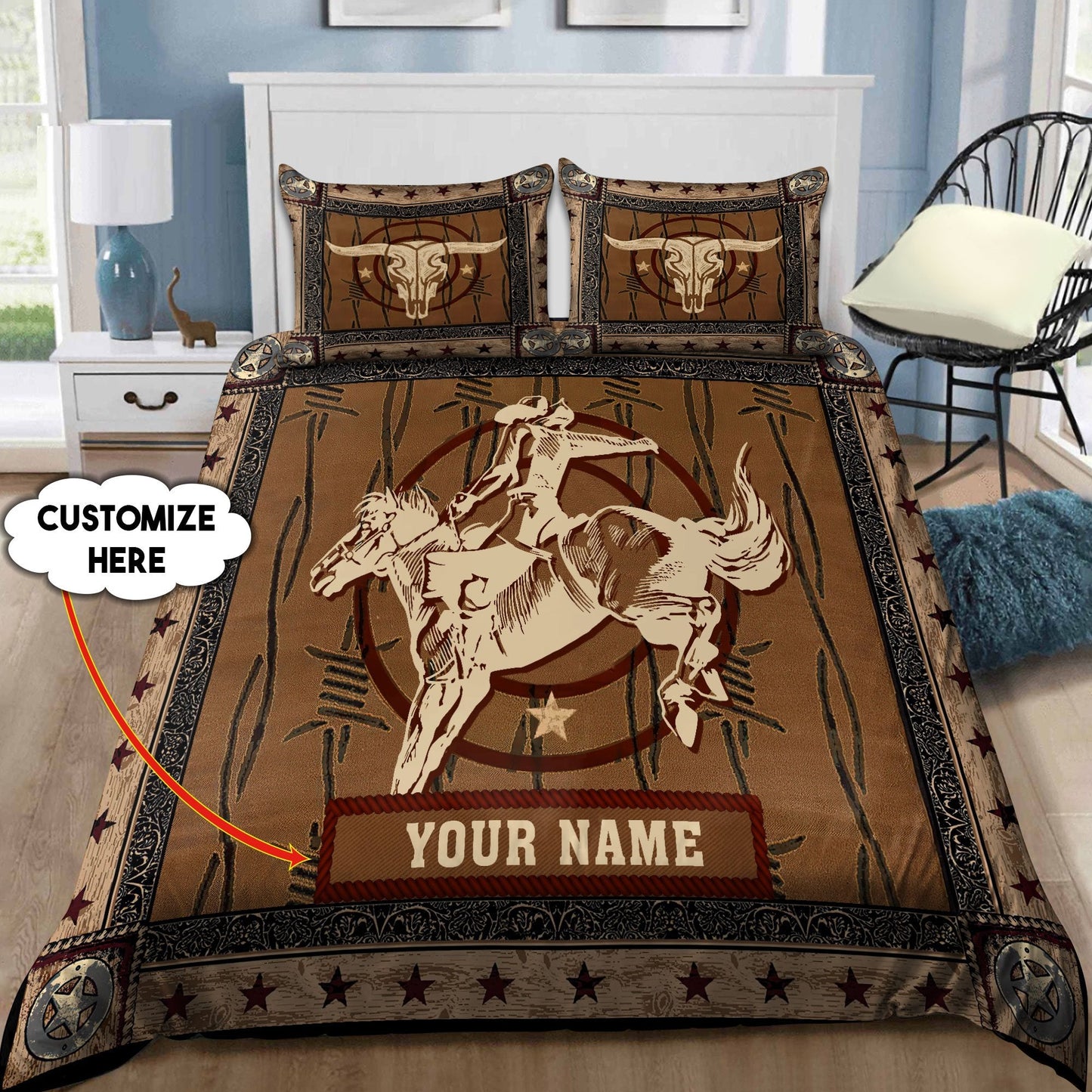 Personalized Name Rodeo Bedding Set Skull