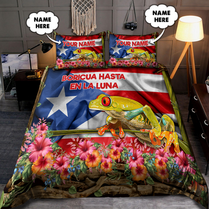 Customize Name Floral And Coqui Puerto Rico Bedding Set