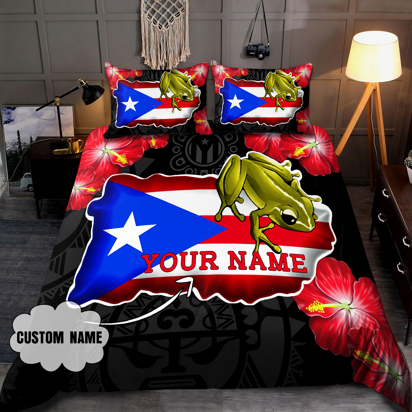 Customize Name Coqui And Love Puerto Rico Bedding Set