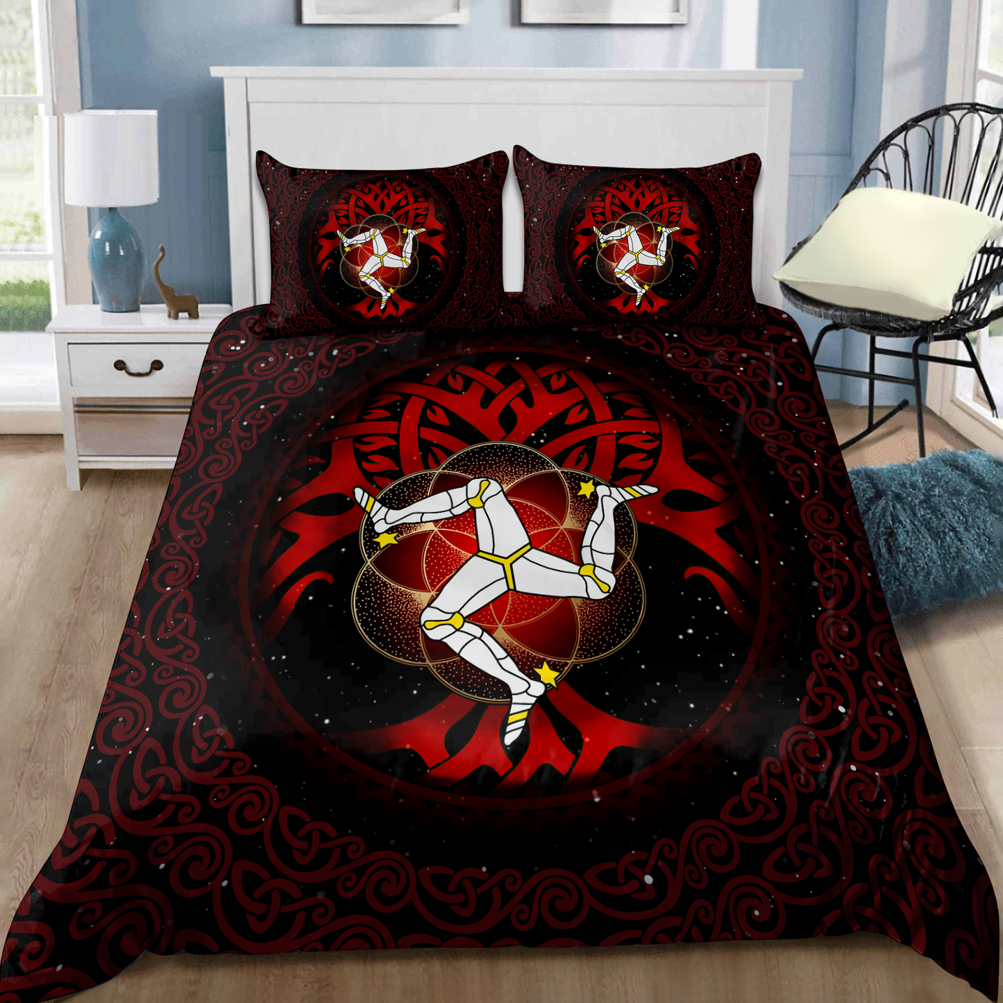 Celtic culture Triskelion Triple Red pattern 3D print Bedding Set