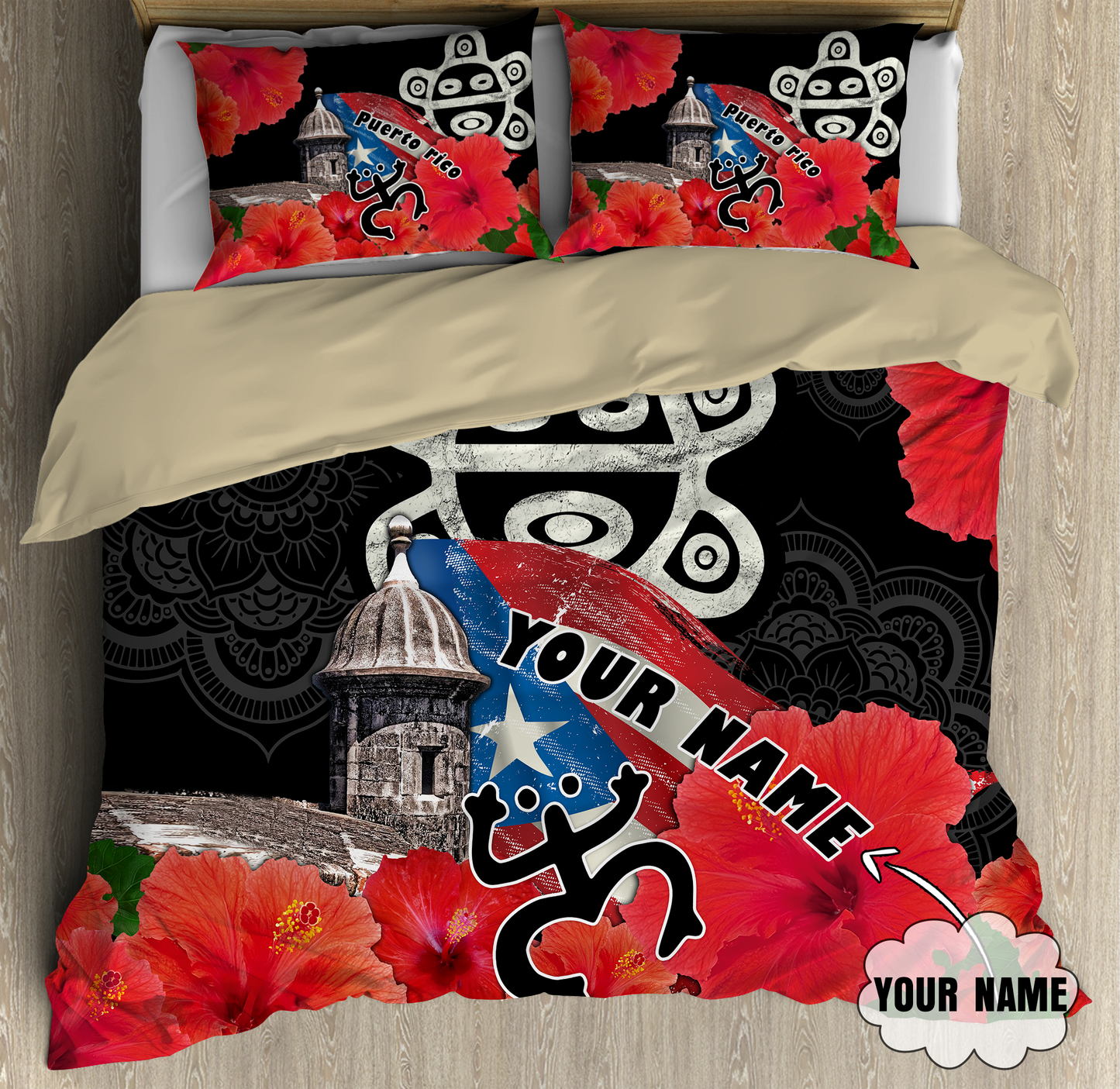 Customize Name Sol Taino Puerto Rico Bedding Set