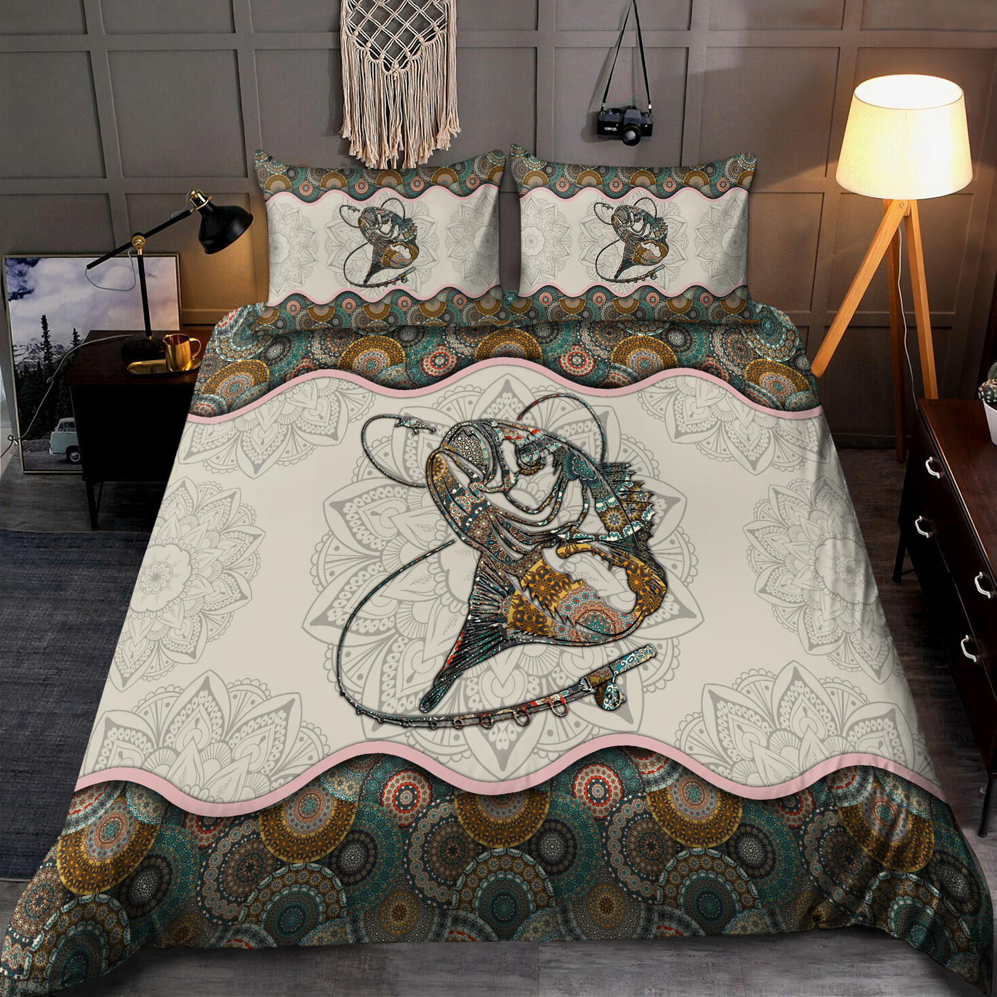 Fishing Decor Restro Bass design 3d print Bedding set SN30062102