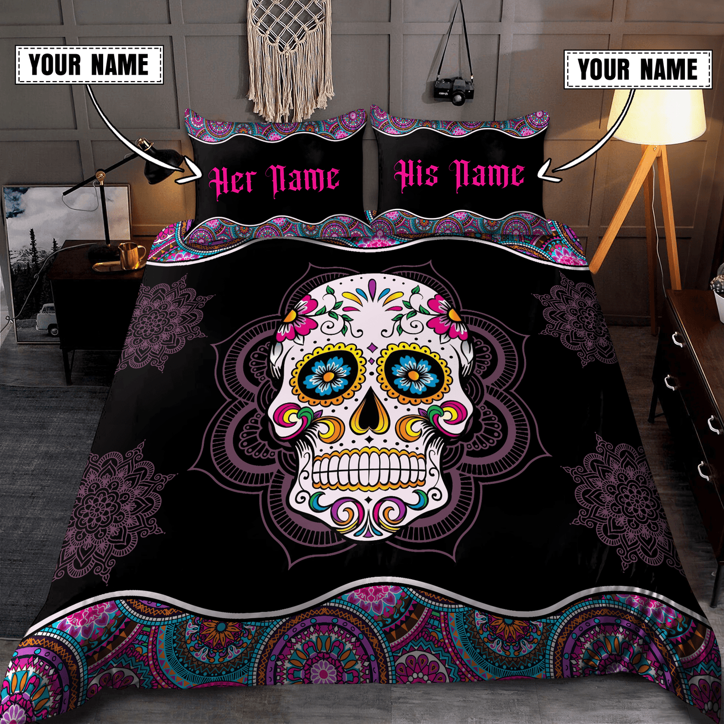 Customize Name Sugar Skull Bedding Set