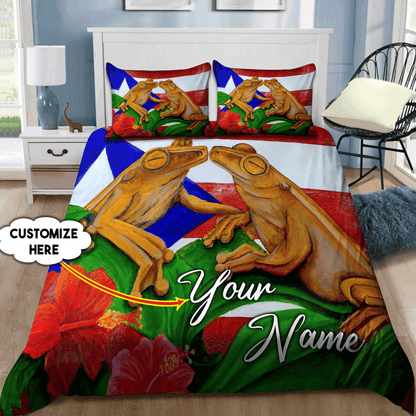 Customize Name Couple Coqui Puerto Rico Bedding Set