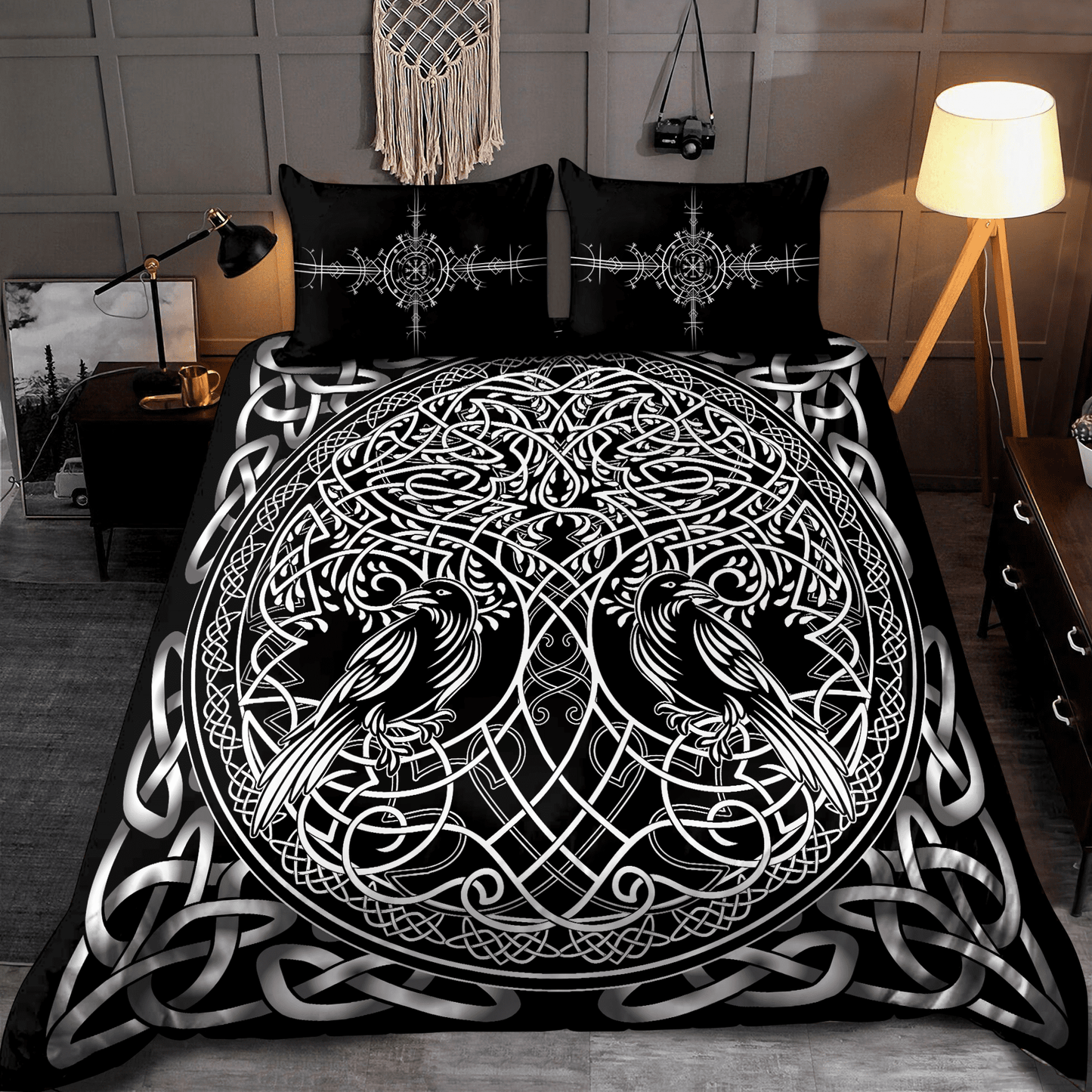 Premium Viking Gear Viking Bedding Set - Raven Yggdrasil