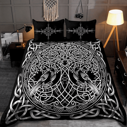 Premium Viking Gear Viking Bedding Set - Raven Yggdrasil