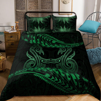 New Zealand Bedding Set Green Manaia Maori - Silver Fern Duvet Cover and Pillow Case ML NTN20032103