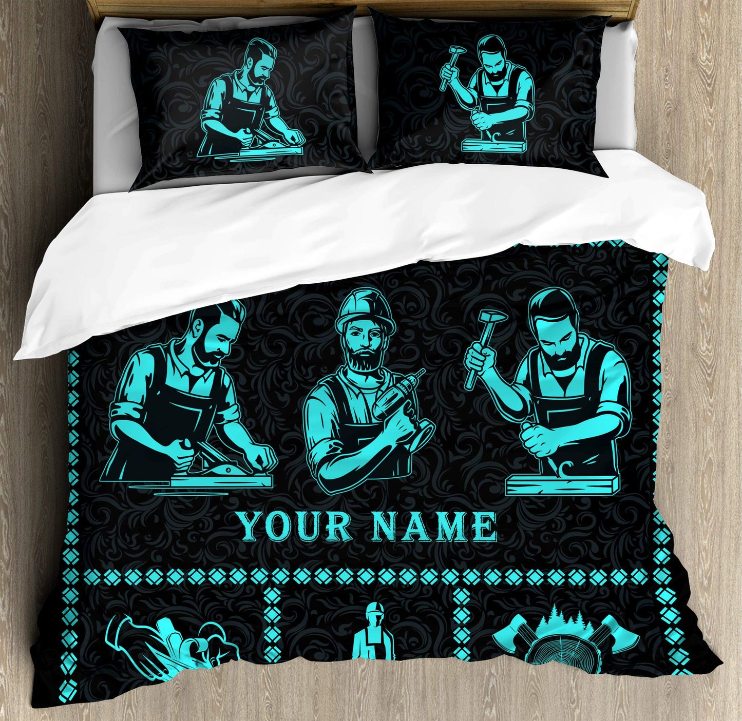 Personalized Name Blue Carpenter Bedding Set