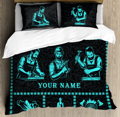 Personalized Name Blue Carpenter Bedding Set