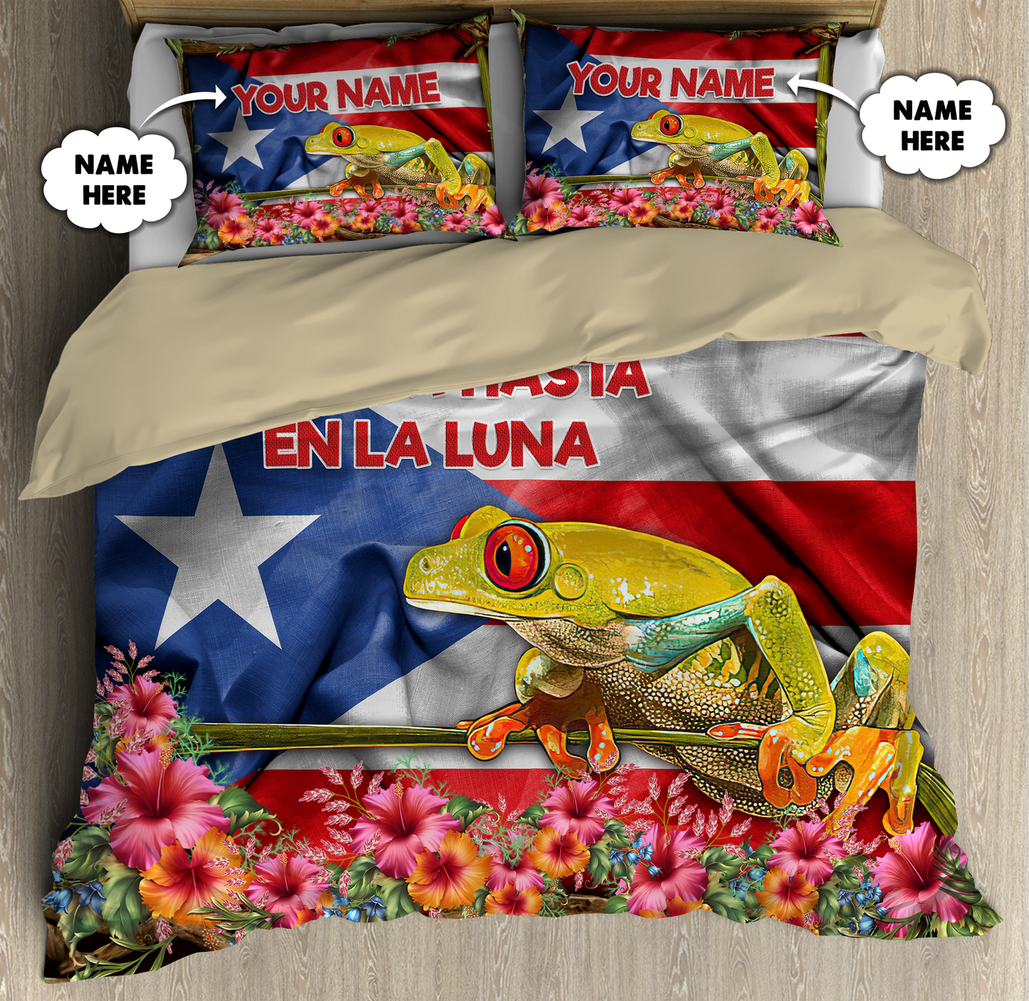 Customize Name Floral And Coqui Puerto Rico Bedding Set