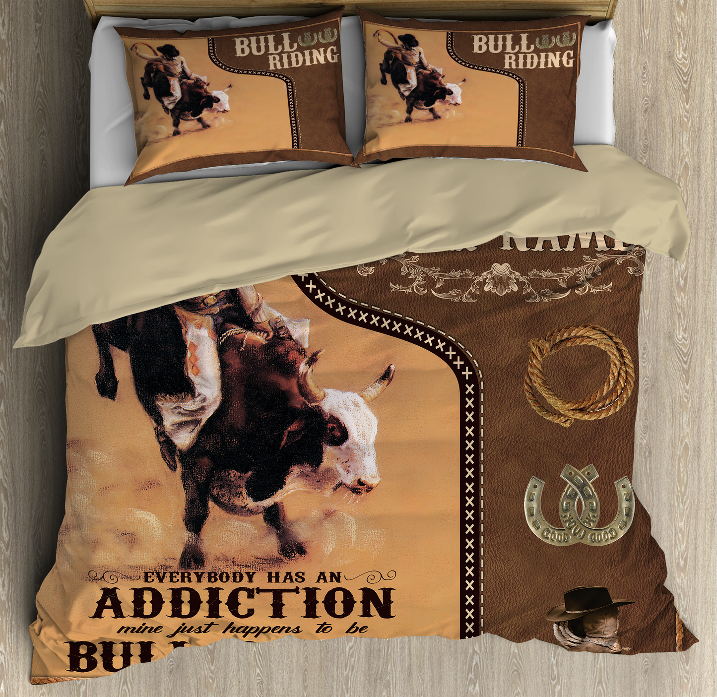 Personalized Name Bull Riding Rope Bedding Set To Be Bull Riding