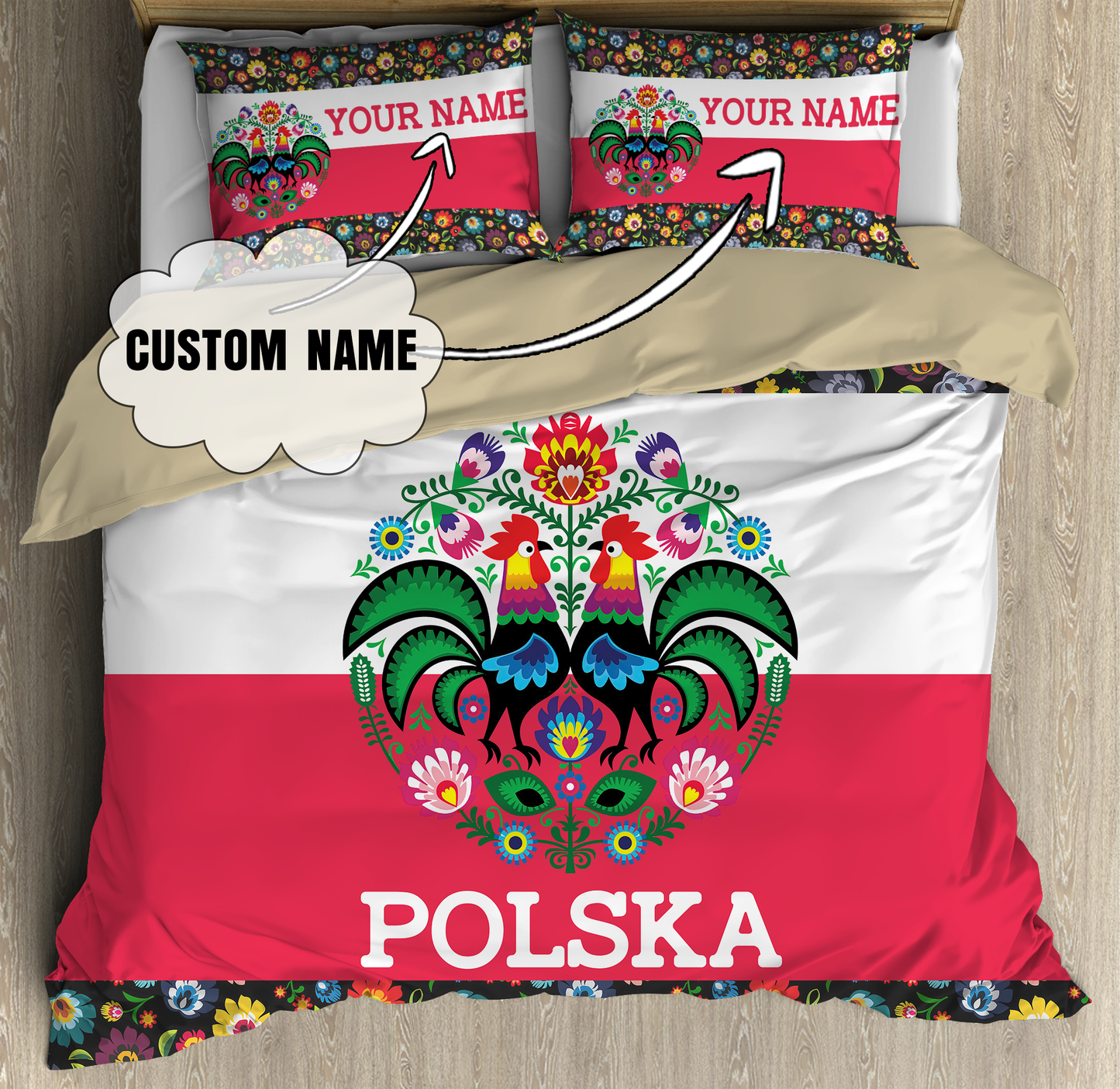 Customize Polska Wycinanki 3D all over printed bedding set
