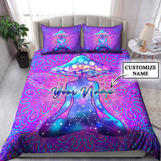 Customize Name Mushroom Hippie Bedding Set
