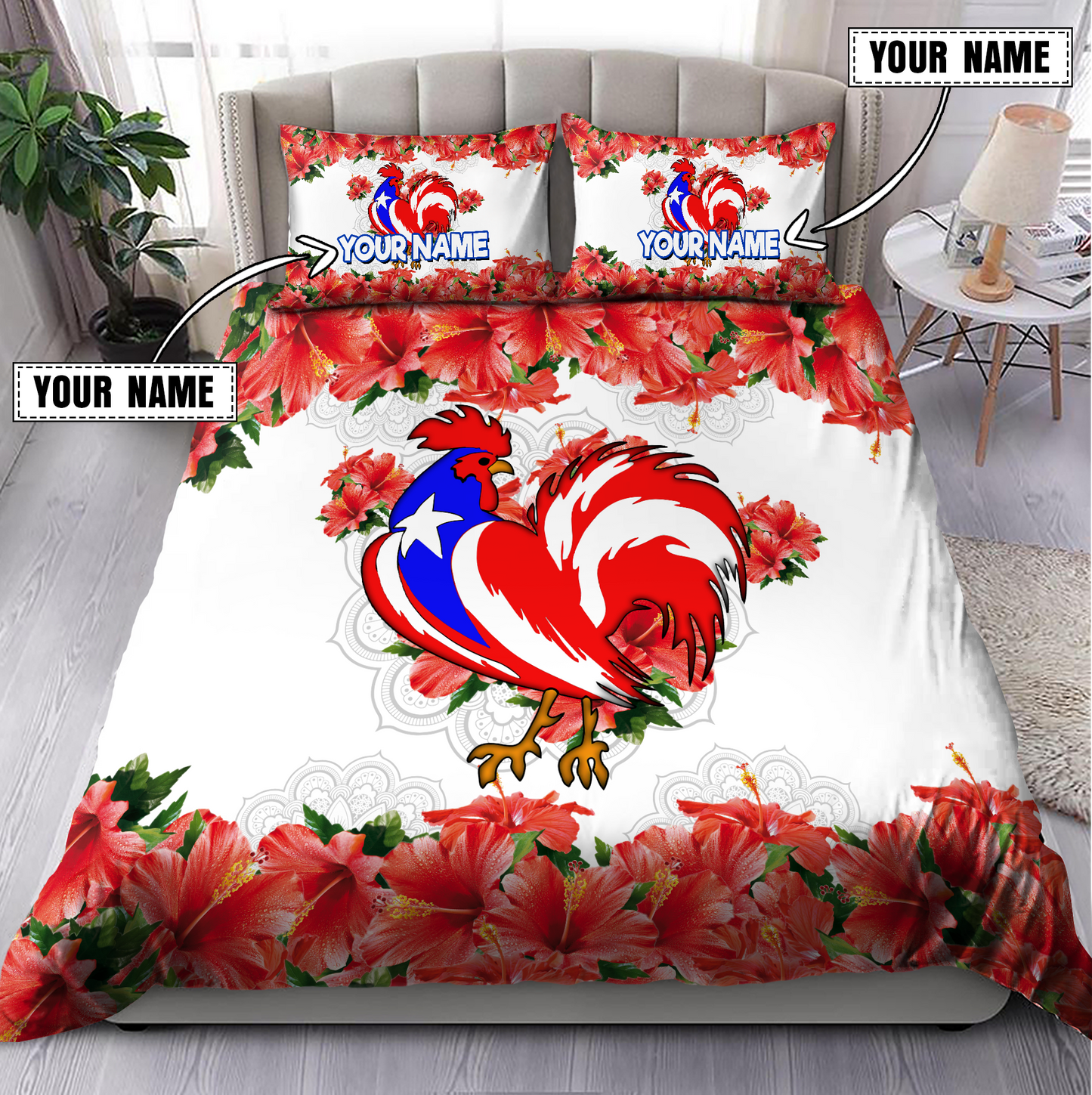 Customize Name Rooster Puerto Rico Bedding Set