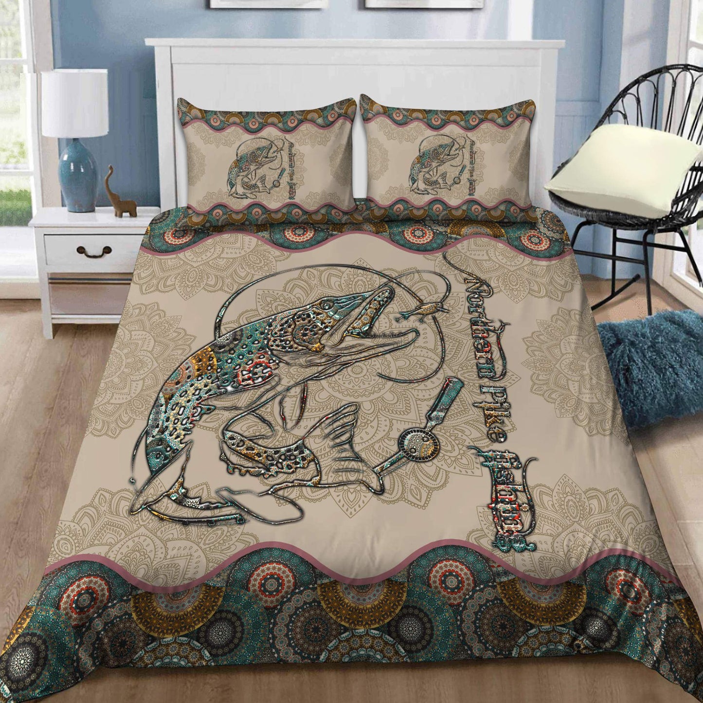 Northern Pike Fishing Mandala Vintage bedding set Pi26062104