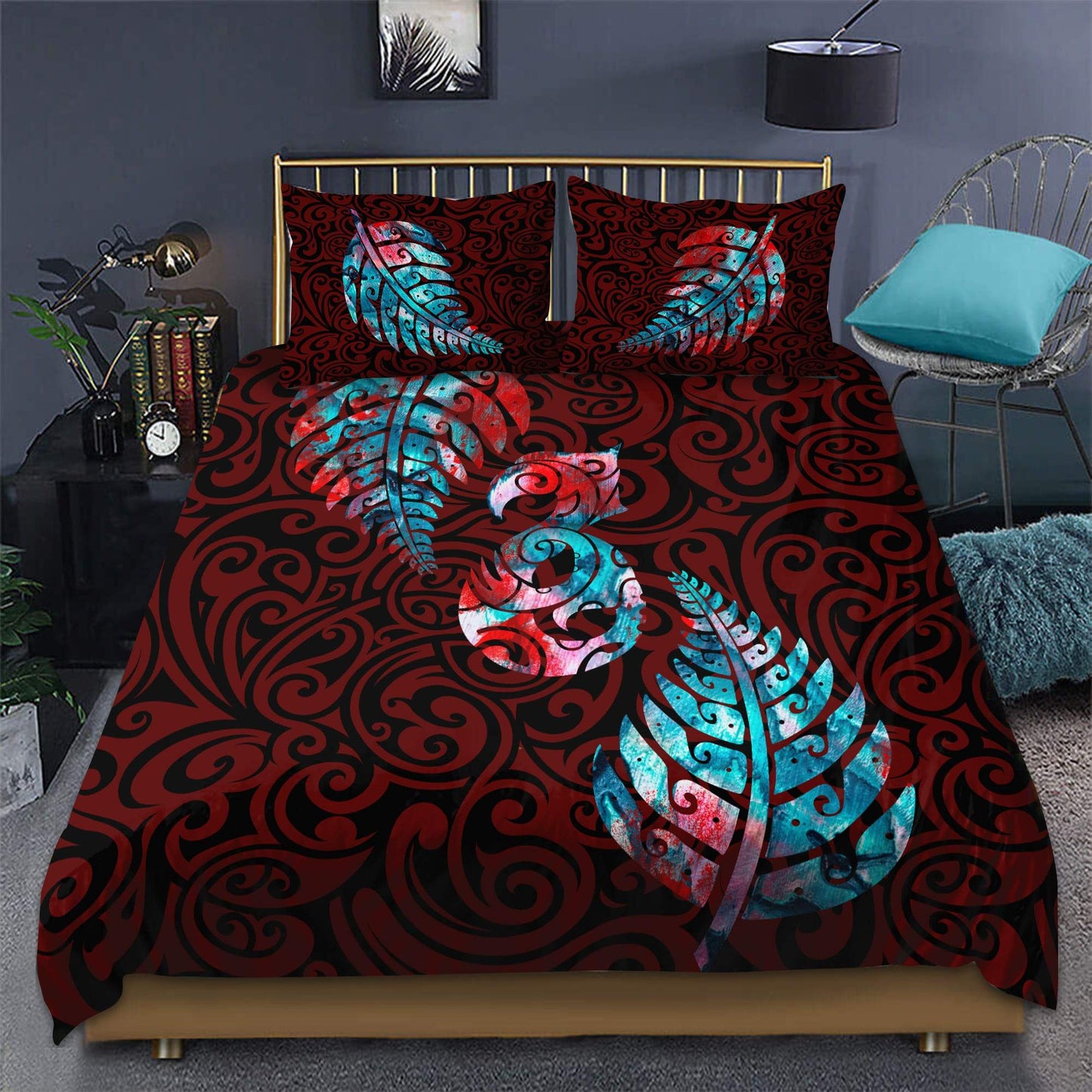 Aotearoa Maori Bedding Set Silver Fern Manaia Vibes ML