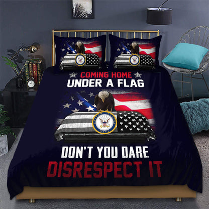 US Navy Veteran Coming home under a flag bedding set Proud Military