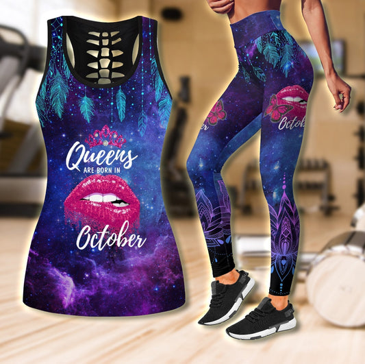Queens are born in October Galaxy combo legging+tank TR2405210S - Amaze Style™-Apparel