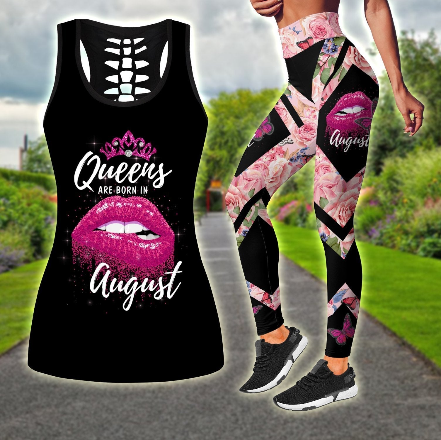 Queens are born in August Love rose combo legging+tank TR2505208S - Amaze Style™-Apparel