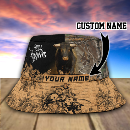 Personalized Name Bull Riding Bucket Hat Tattoo