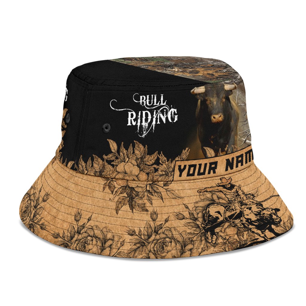 Personalized Name Bull Riding Bucket Hat Tattoo