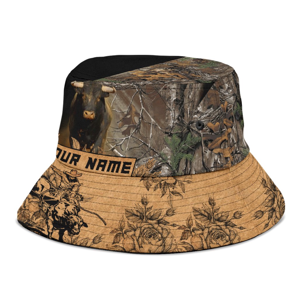 Personalized Name Bull Riding Bucket Hat Tattoo