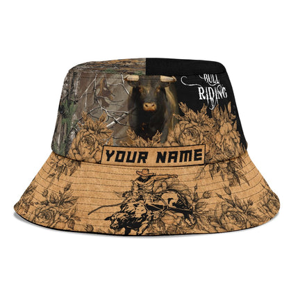 Personalized Name Bull Riding Bucket Hat Tattoo
