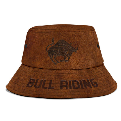 Personalized Name Bull Riding Bucket Hat Leather Texture