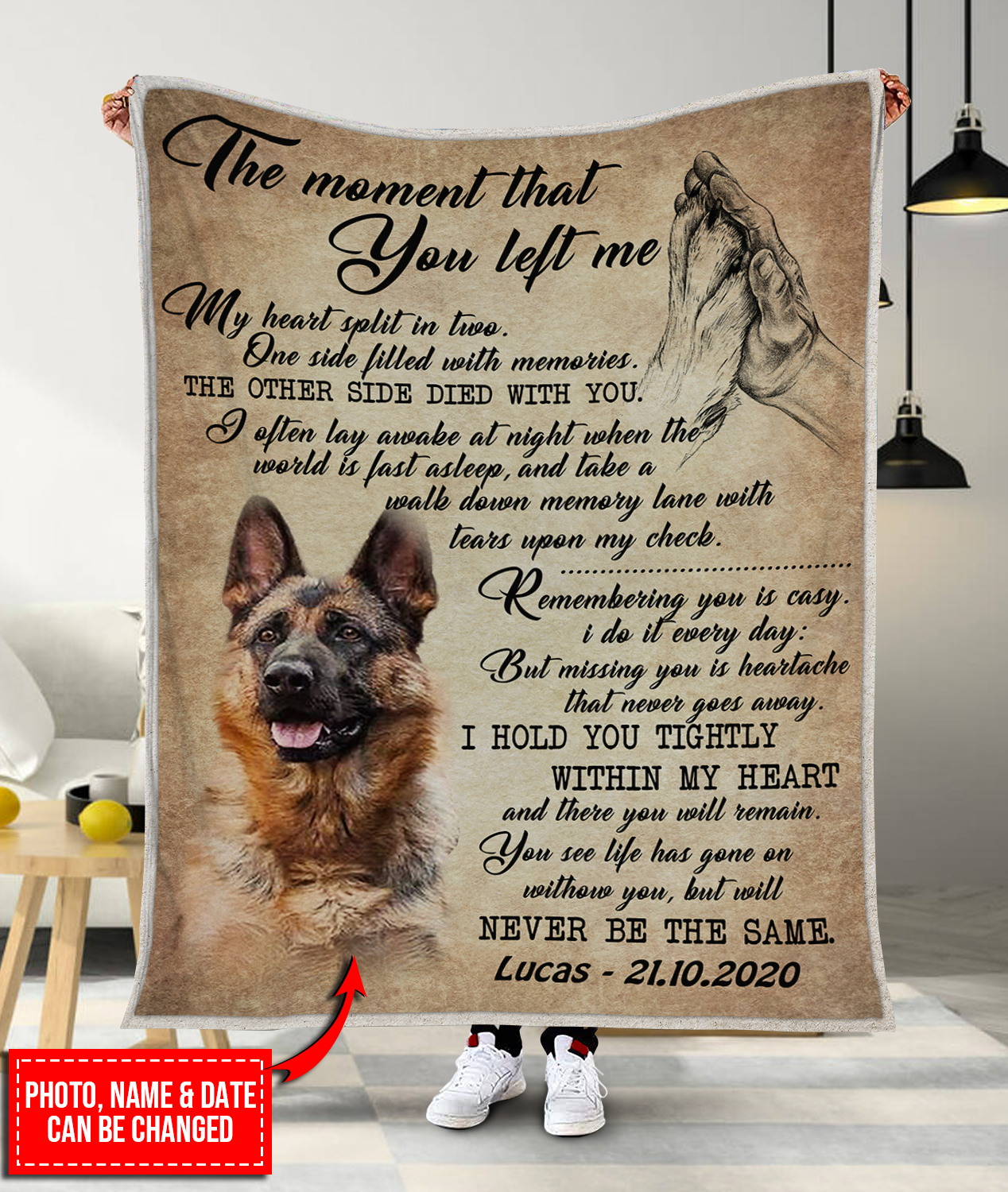 Customized  The Moment That You Left Me My Heart Split In Two Pet Photo Blanket Memorial Gift