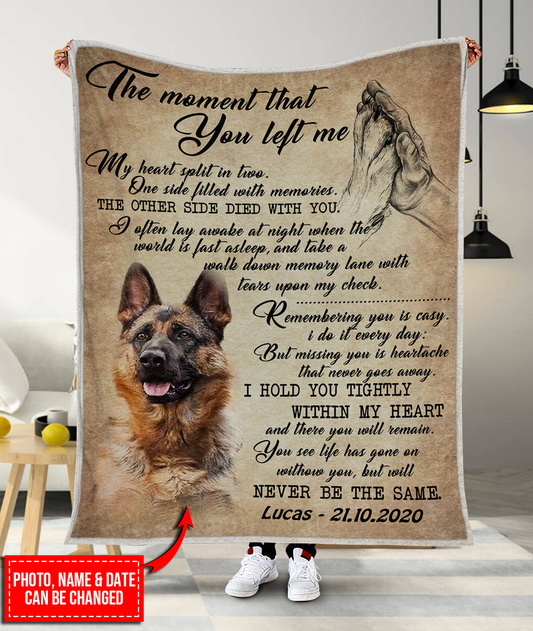 Customized  The Moment That You Left Me My Heart Split In Two Pet Photo Blanket Memorial Gift