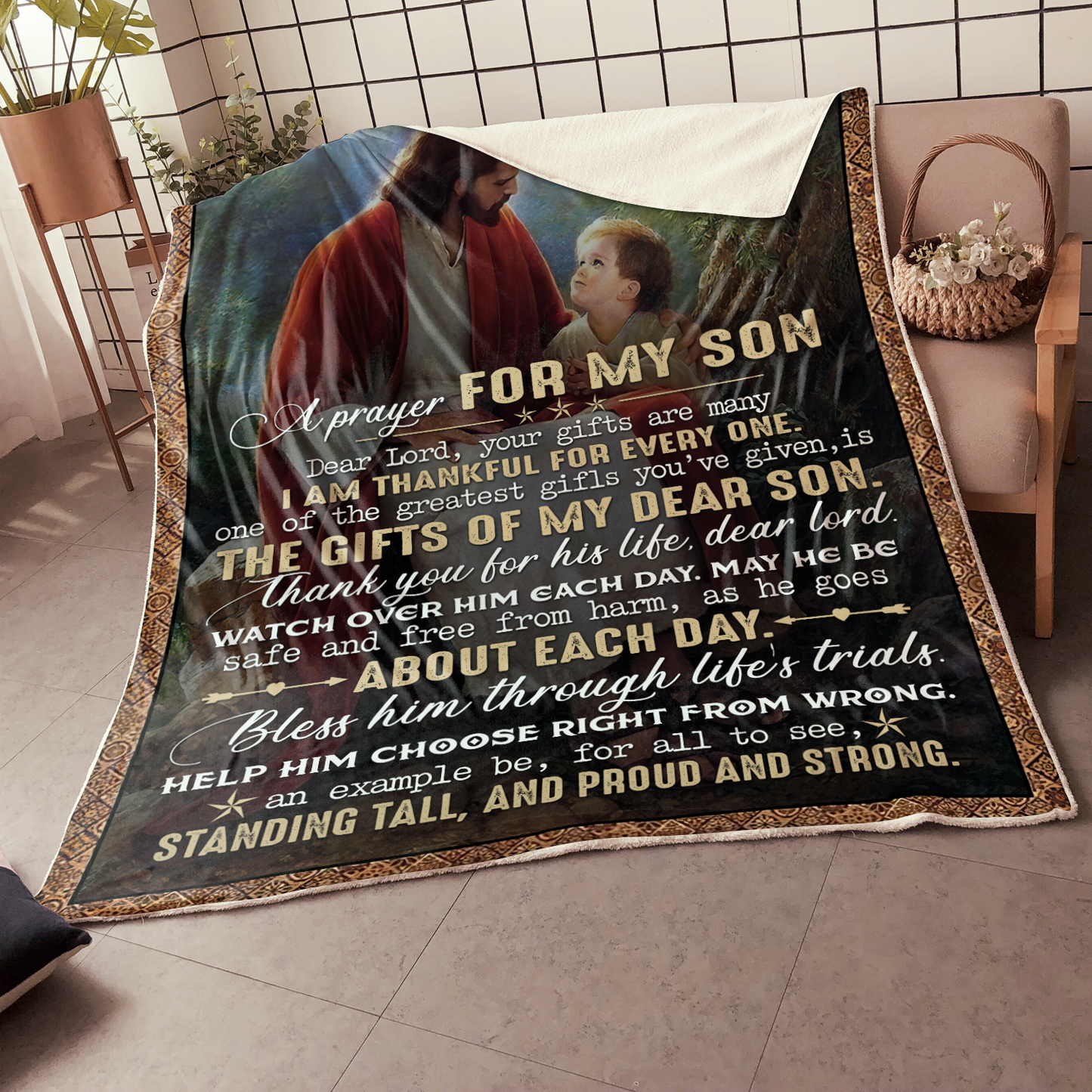 Jesus Prayer for My Son Sherpa Blanket TT
