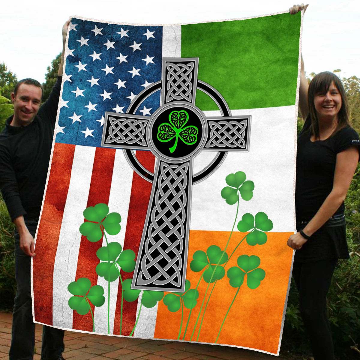 Irish Celtic Knot Cross St.Patrick day 3D Design print Sherpa Blanket