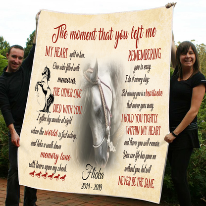 Customzied The Moment That You Left Me My Heart Split In Two Pet Photo Quilt Blanket Memorial Gift