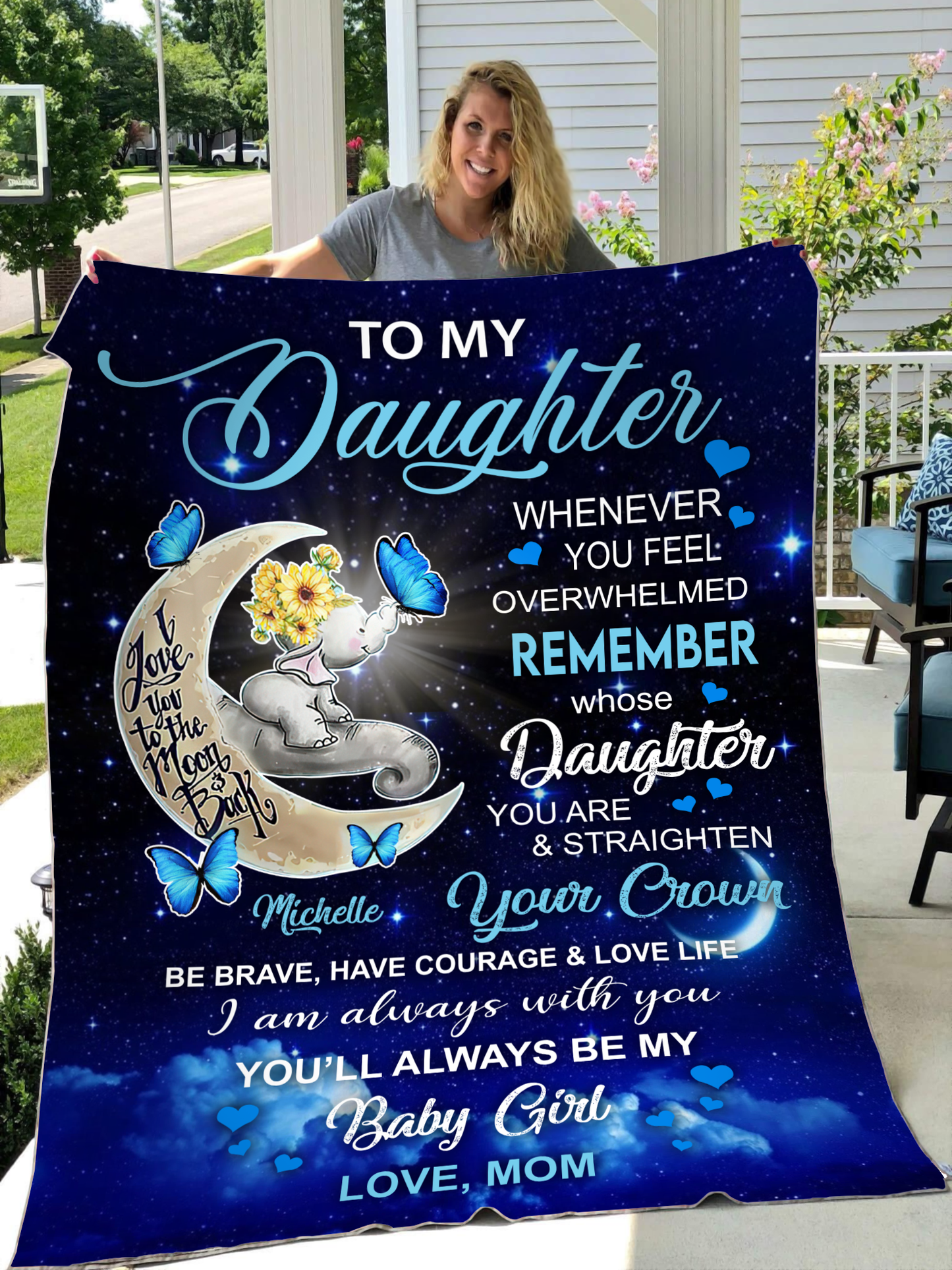 My Daughter Butterfly Elephant Love You To The Moon Personalized Blanket Memorial Gifts