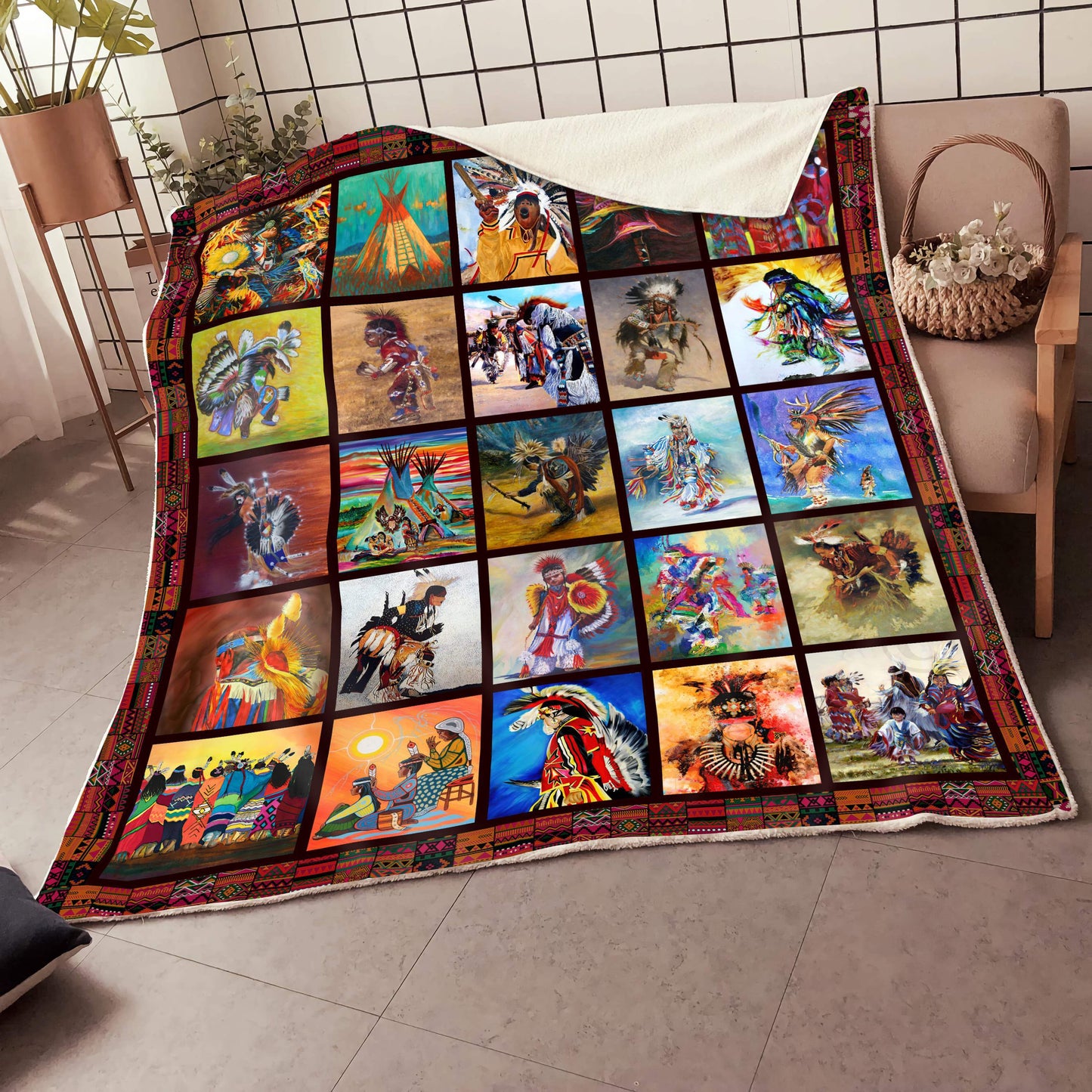 Native American 3D All Over Printed Blanket