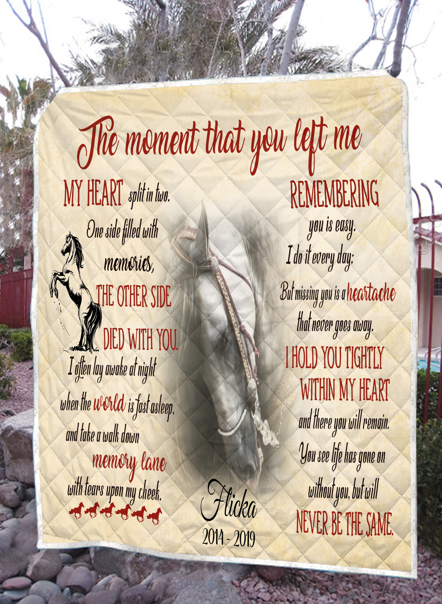 Customzied The Moment That You Left Me My Heart Split In Two Pet Photo Quilt Blanket Memorial Gift