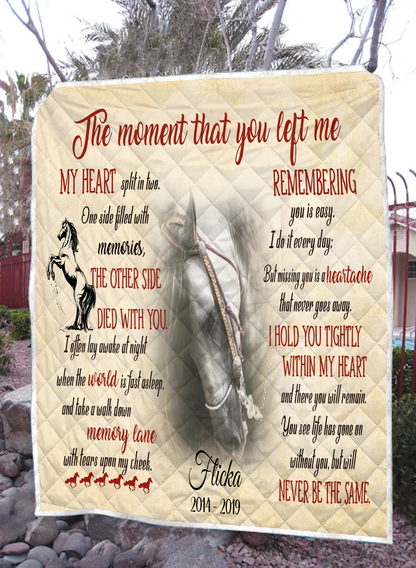 Customzied The Moment That You Left Me My Heart Split In Two Pet Photo Quilt Blanket Memorial Gift