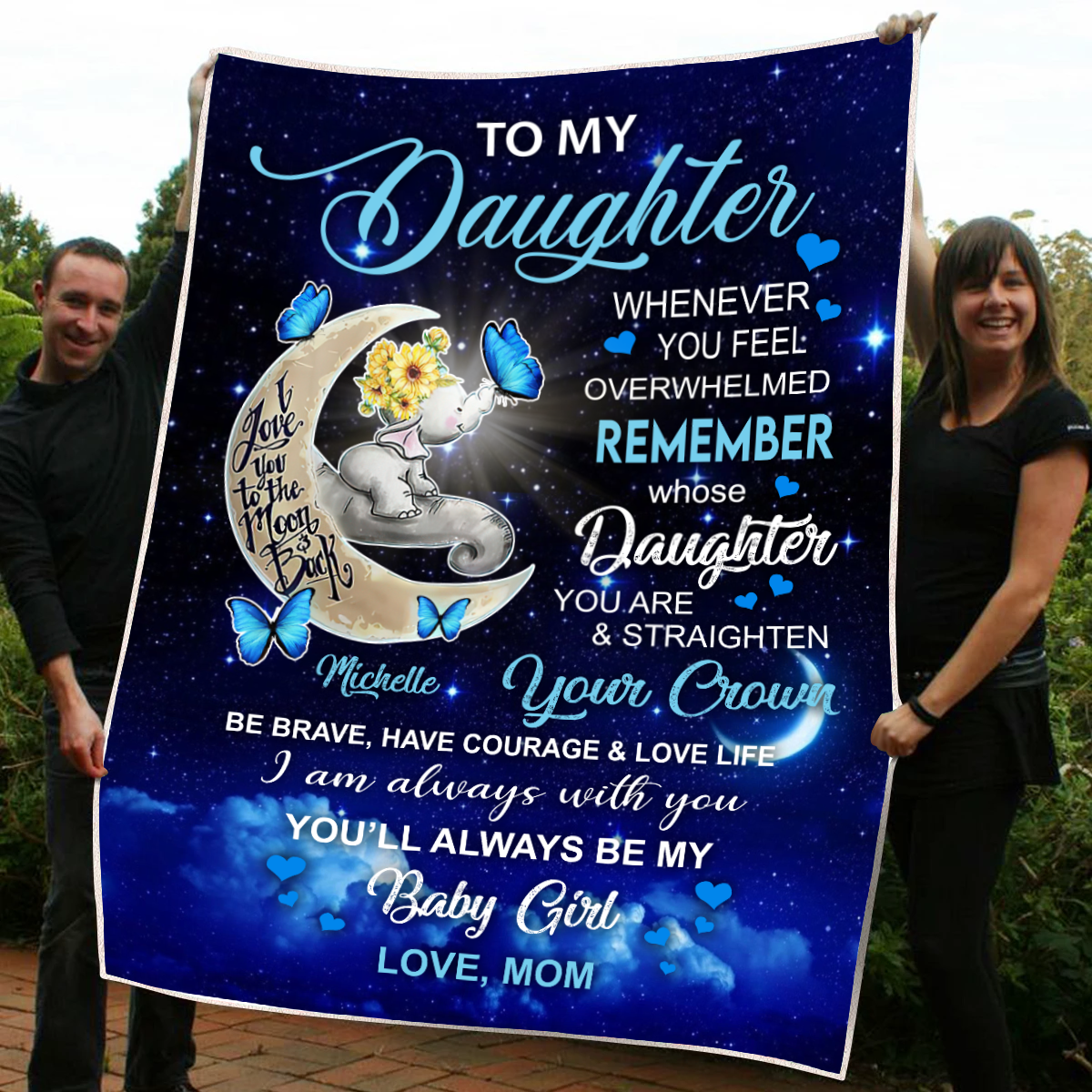 My Daughter Butterfly Elephant Love You To The Moon Personalized Blanket Memorial Gifts