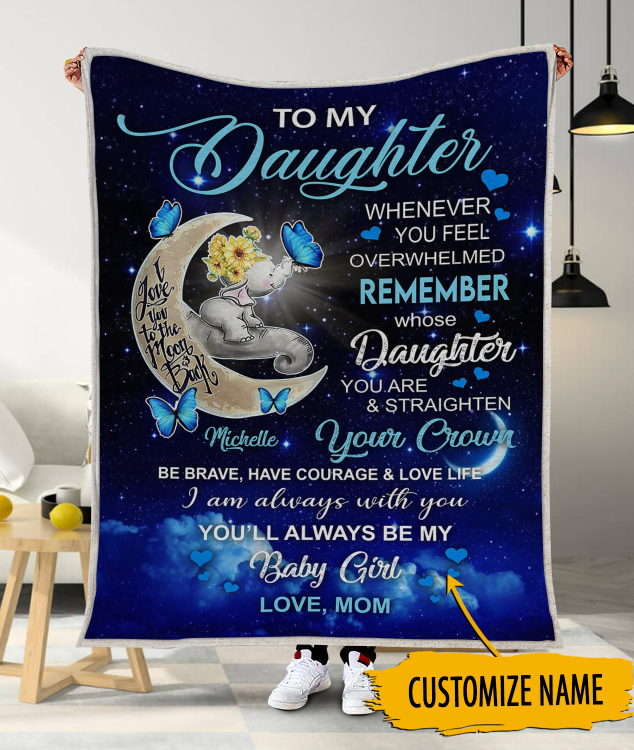 My Daughter Butterfly Elephant Love You To The Moon Personalized Blanket Memorial Gifts