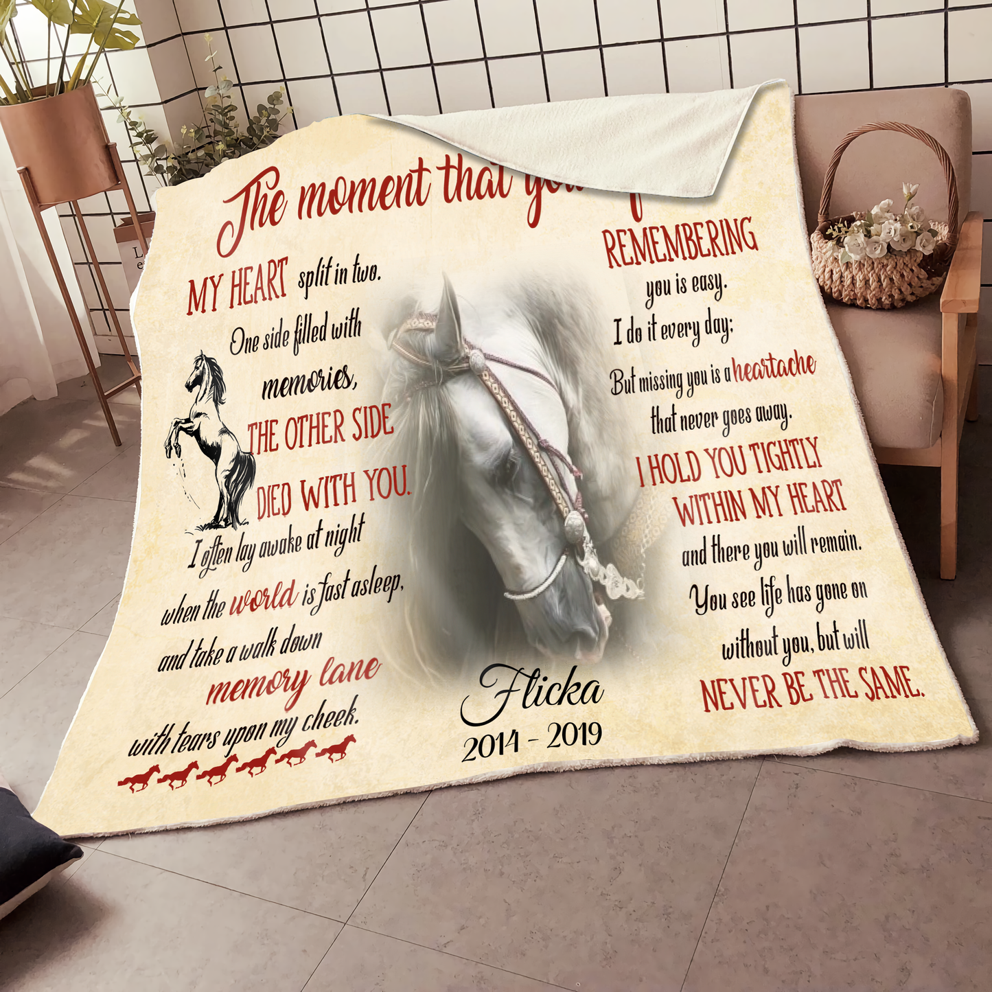 Customzied The Moment That You Left Me My Heart Split In Two Pet Photo Quilt Blanket Memorial Gift