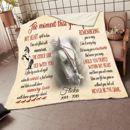 Customzied The Moment That You Left Me My Heart Split In Two Pet Photo Quilt Blanket Memorial Gift