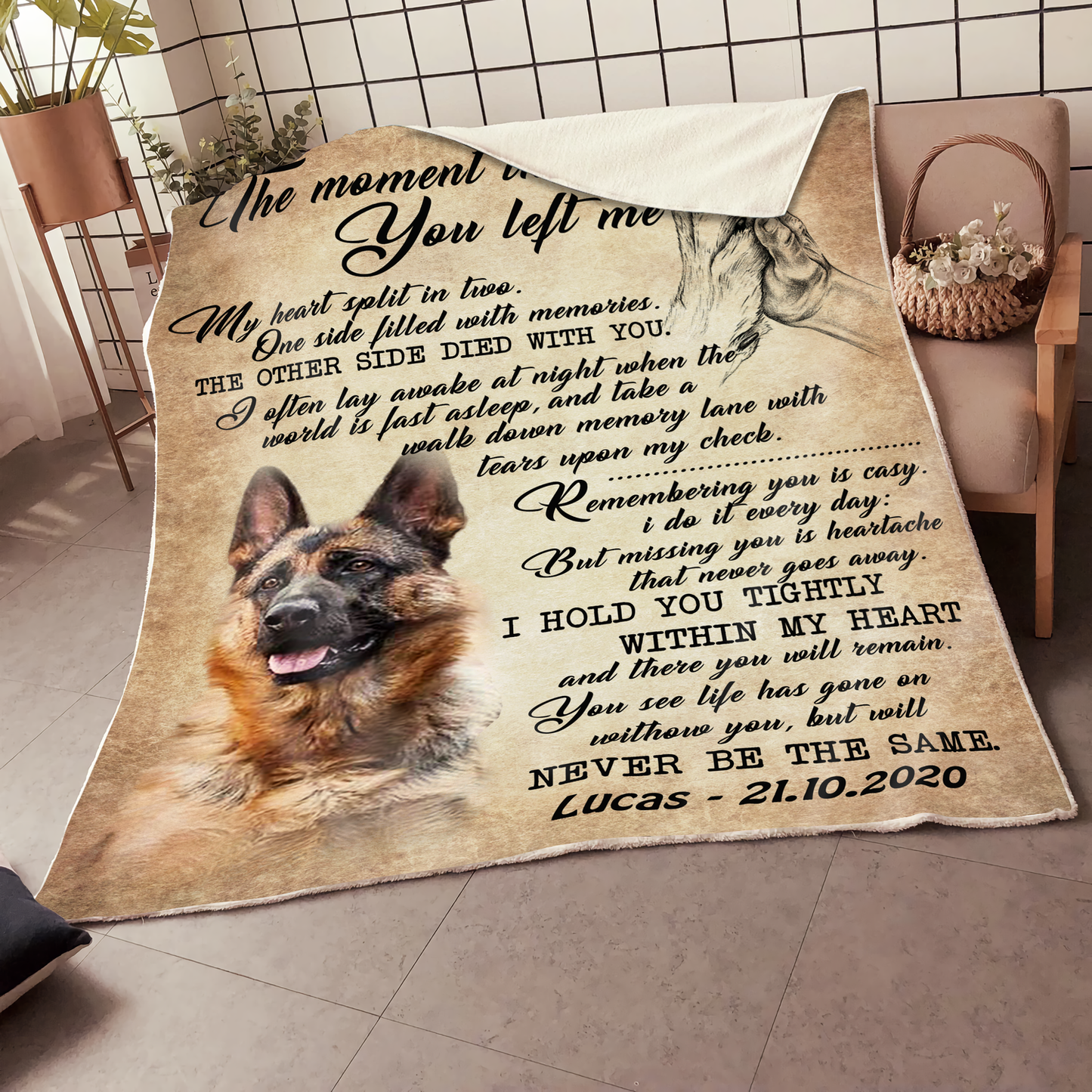 Customized  The Moment That You Left Me My Heart Split In Two Pet Photo Blanket Memorial Gift