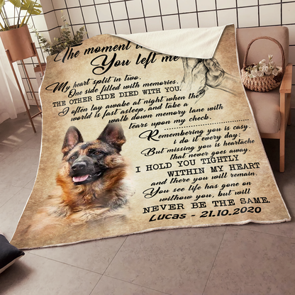 Customized  The Moment That You Left Me My Heart Split In Two Pet Photo Blanket Memorial Gift