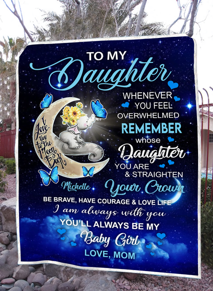 My Daughter Butterfly Elephant Love You To The Moon Personalized Blanket Memorial Gifts