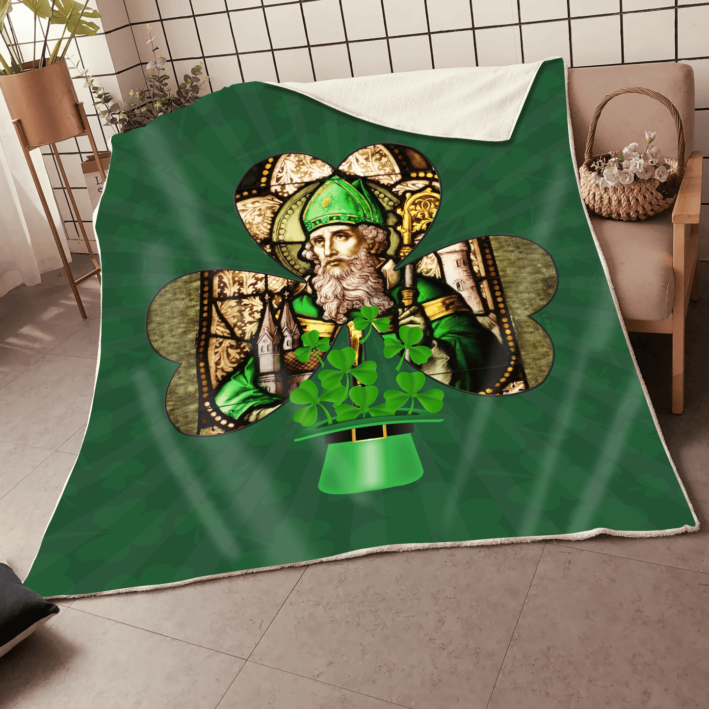 Shamrock Saint Patrick's Day 3D Design print Blanket