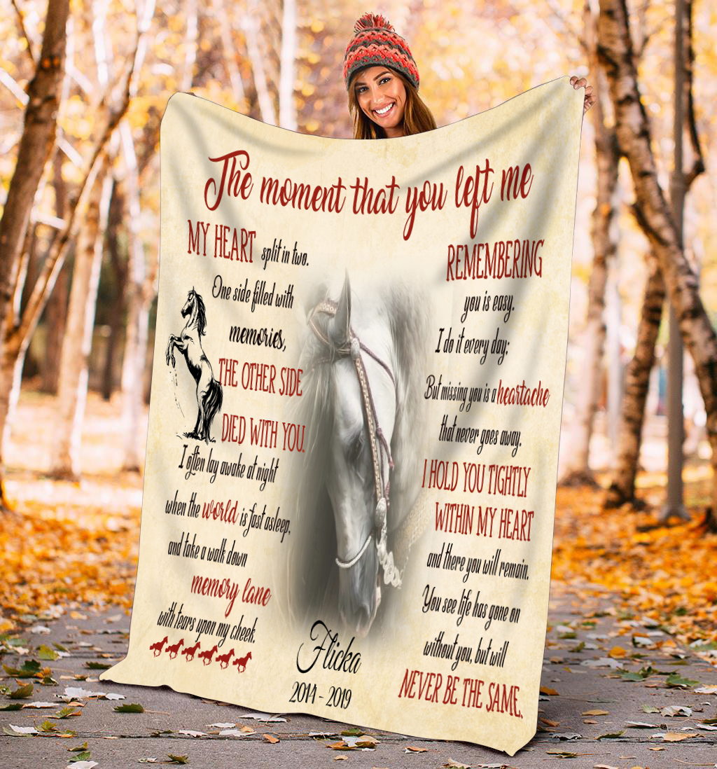 Customzied The Moment That You Left Me My Heart Split In Two Pet Photo Quilt Blanket Memorial Gift