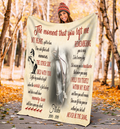 Customzied The Moment That You Left Me My Heart Split In Two Pet Photo Quilt Blanket Memorial Gift