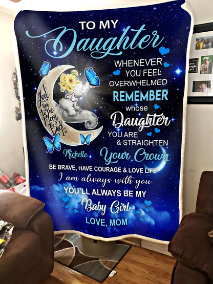 My Daughter Butterfly Elephant Love You To The Moon Personalized Blanket Memorial Gifts