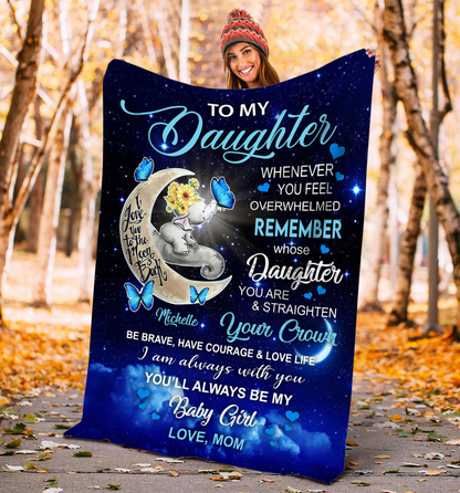 My Daughter Butterfly Elephant Love You To The Moon Personalized Blanket Memorial Gifts